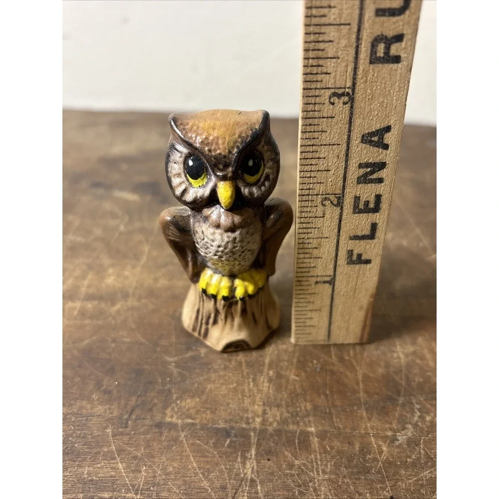 Set Of 2 Decorative Miniature Owl Figurines Ceramic